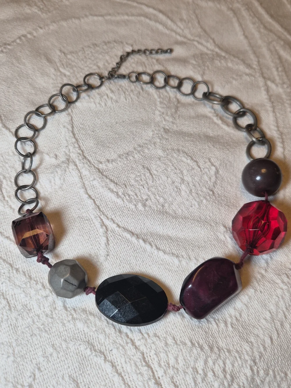 Handmade Vintage Necklace Large Beads Beaded Metal Ring Chain Chunky Statement ✨